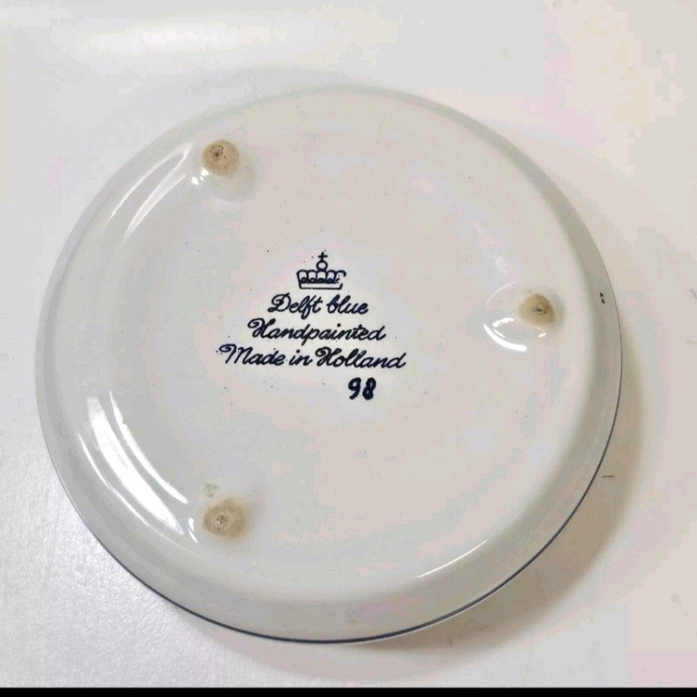 1998 Delfts Holland Hand Painted DUTCH WINDMILL Round Circle Trinket Powder Box - Picture 5 of 7